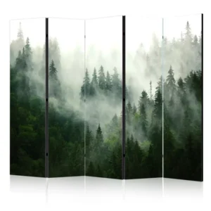 Paravent intérieur Forêt de conifères II - paysage forestier de sapins dans la brume