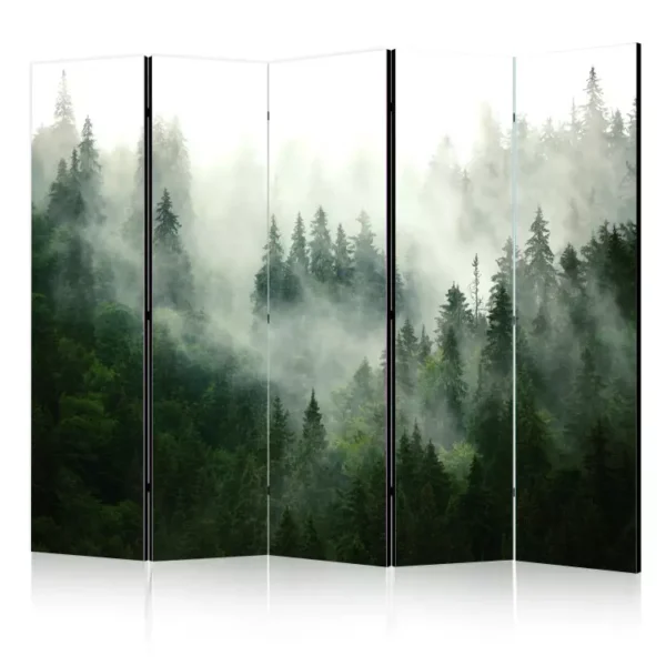Paravent intérieur Forêt de conifères II - paysage forestier de sapins dans la brume