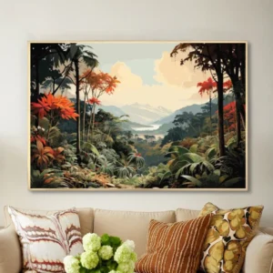 Forêt tropicale avec une vue lointaine sur les collines