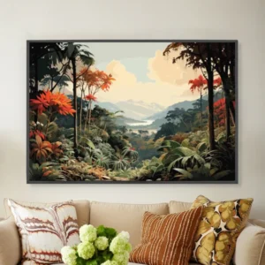 Forêt tropicale avec une vue lointaine sur les collines-