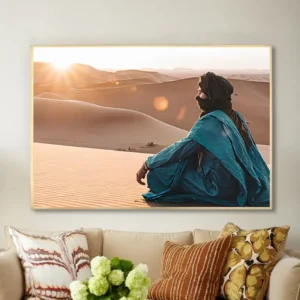 Tableau désertique – Nomade au coucher du soleil