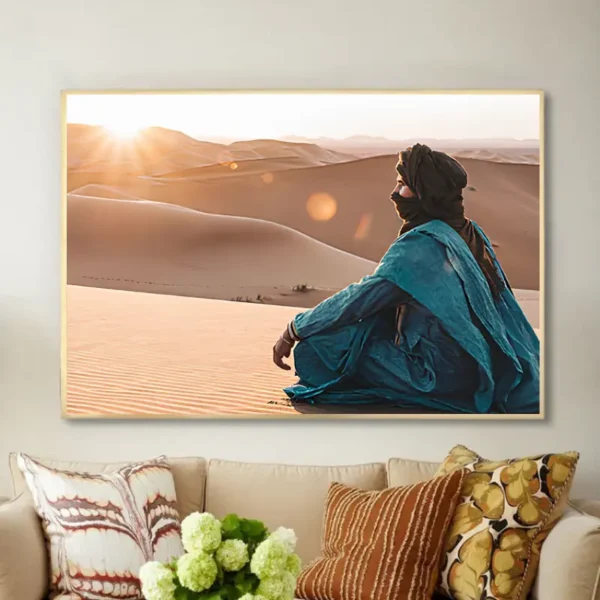 Tableau désertique – Nomade au coucher du soleil