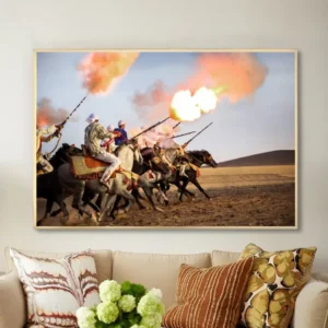 Tableau décoratif marocain – Scène équestre spectaculaire