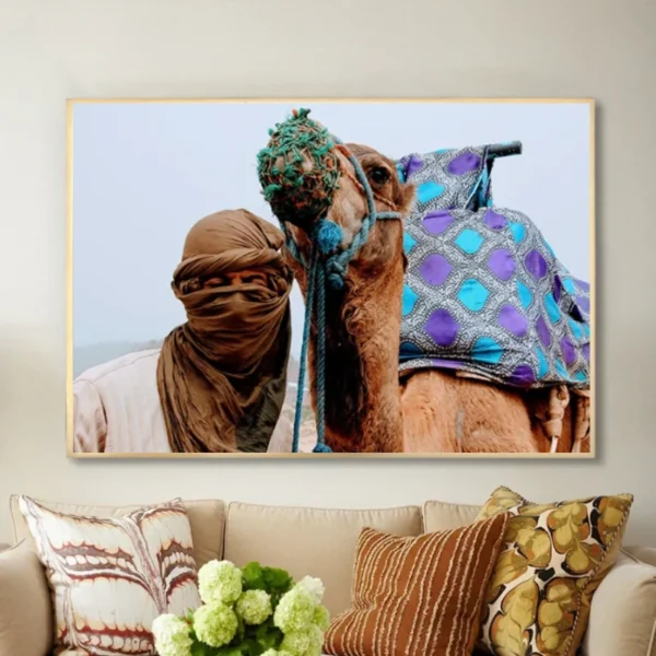 Tableau désertique – Nomade et chameau au Maroc