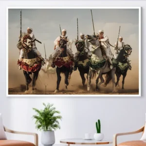 Tableau marocain – Cavaliers en pleine Tableau marocain – Cavaliers en pleine