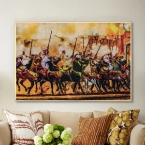 Tableau marocain – Cavaliers en pleine fantasia