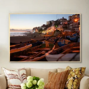Tableau marocain – Coucher de soleil sur le port traditionnel